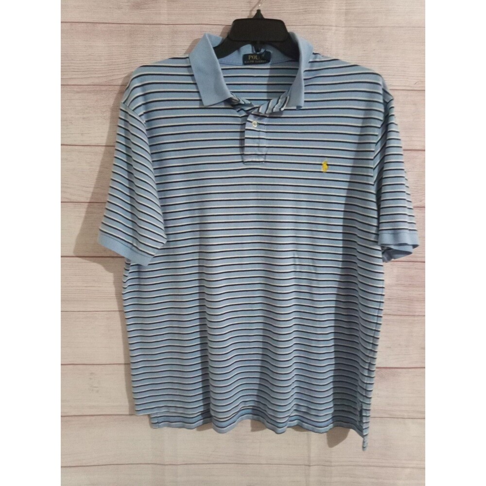 Ralph Lauren Polo Shirt Mens Extra Large Tall Blue White Stripe Short Sleeve